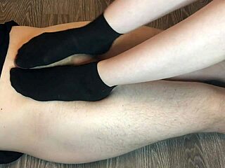 Teen sockjob and handjob with white socks: an exclusive 18-19-year-old porn video
