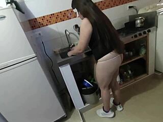 Amateur Indian aunty gets punished by her husband's boss in the kitchen with oral sex and milk play