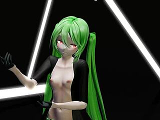 Kirigayahs Miku desnudándose y bailando en un video 3D hentai