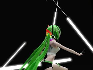 Kirigayahs Miku menanggalkan pakaiannya dan menari dalam video 3D Hentai