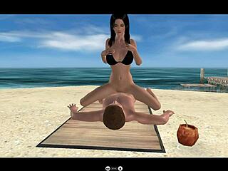 Virtual reality beach scene with a Spanish whore