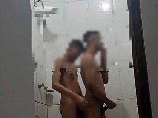 New gay men explore their sexual desires in the bathroom