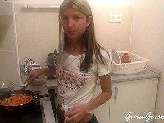 Tiny Russian teen Gina gerson gets her kitchen cravings satisfied