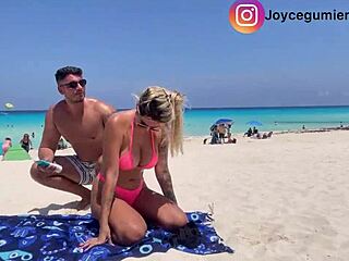 Amateur solo play at the beach with a sexy model