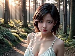 Japanse hentai met grote tieten en hakken in het bos