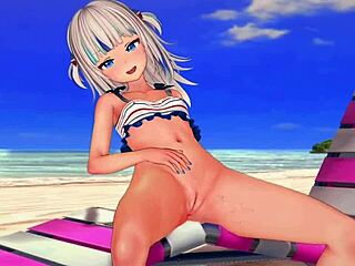 Gadis anime Gawr gura menikmati sesi bercinta liar di pantai