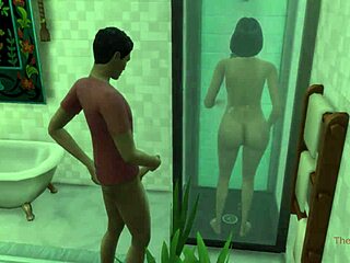 Enteado indiano descobre que sua madrasta está tomando banho e tem sexo intenso no chuveiro