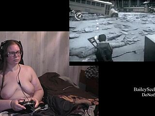 Naked beauty indulges in evil gaming adventures