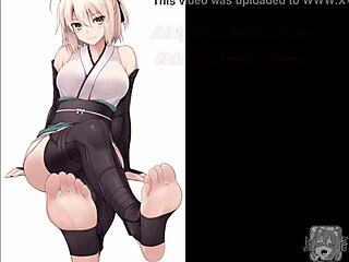 Saber's anime foot worship and jerk off instruction