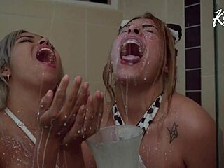 Kylie e Ann, due splendide pornostar, si dedicano a un'azione tra donne e fanno il bagno insieme dopo aver ricevuto una doccia di sperma